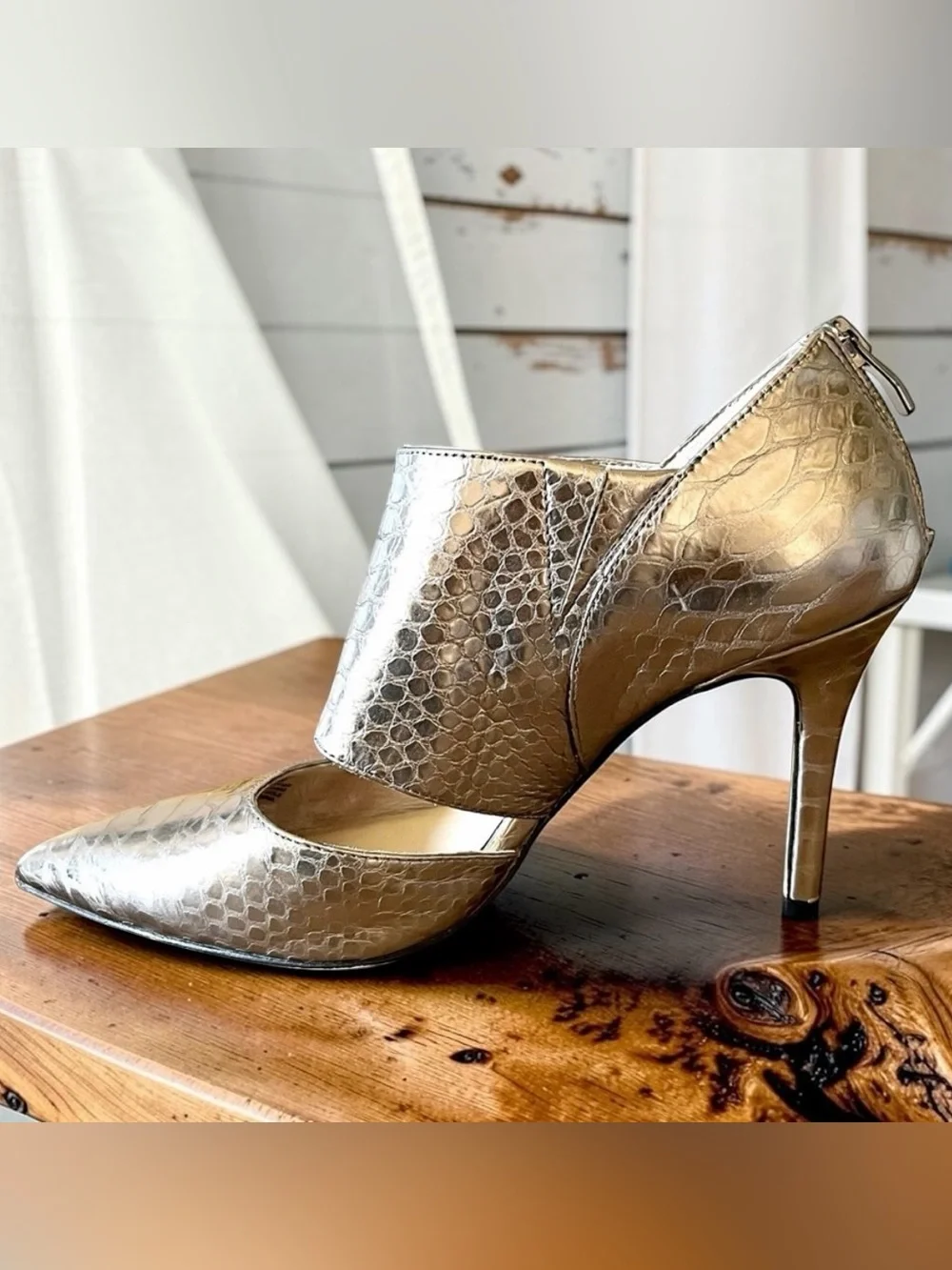Vince Camuto Metallic Silver Textured Pointed-Toe Heels